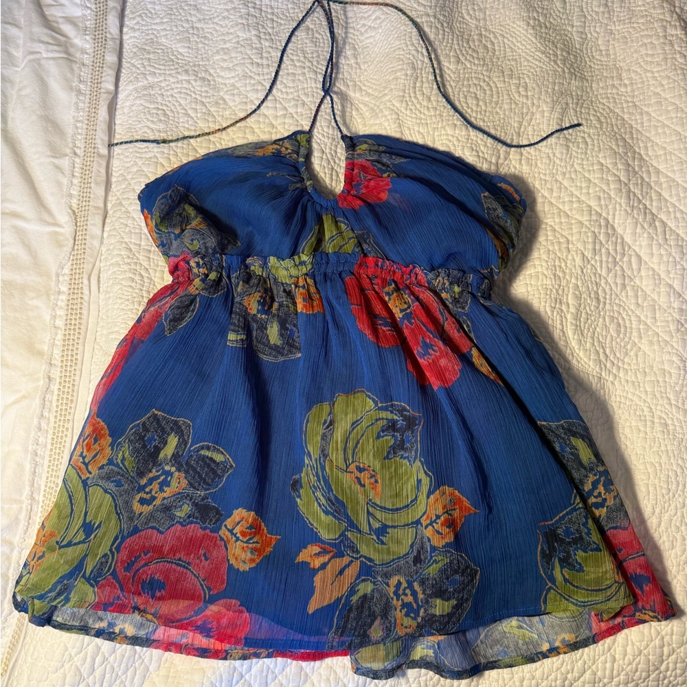 Vintage Hollister Blue Floral Halter Babydoll Top